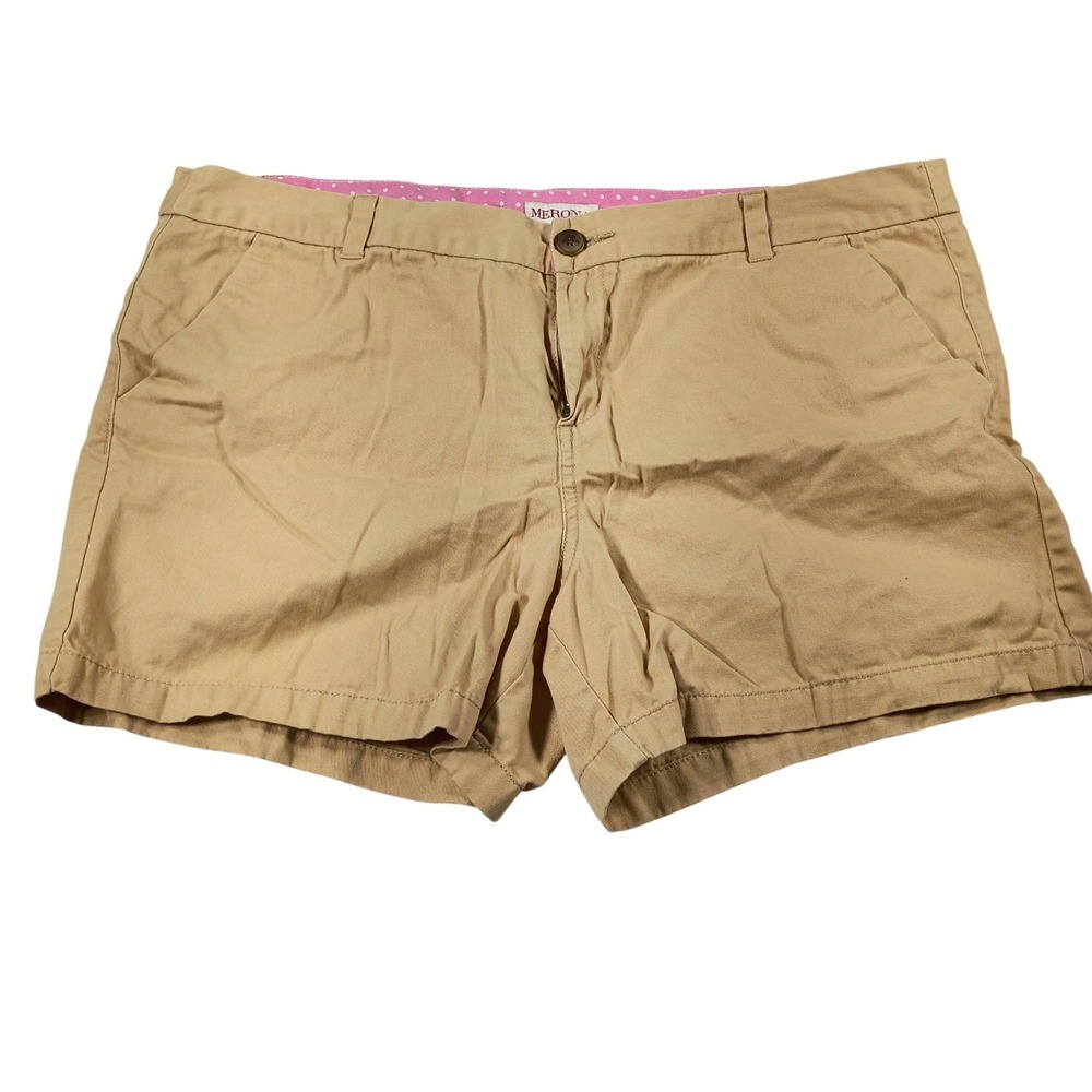 Merona Chino Shorts Women 16 Khaki Good Cotton Twill Casual Mid Rise Pockets
